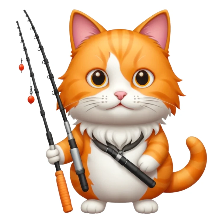 cat holding fishing rod sticker