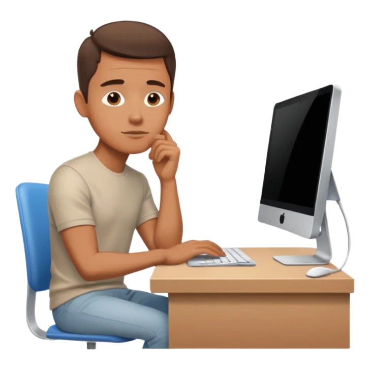 a man sitting at the table with an imac on it, a man sits in a very thoughtful pose sticker