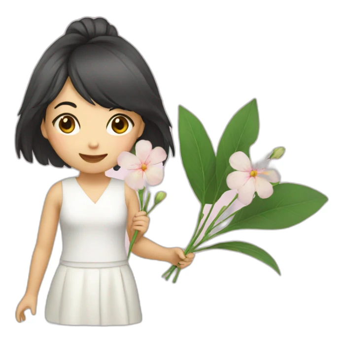 Asian girl with flower sticker