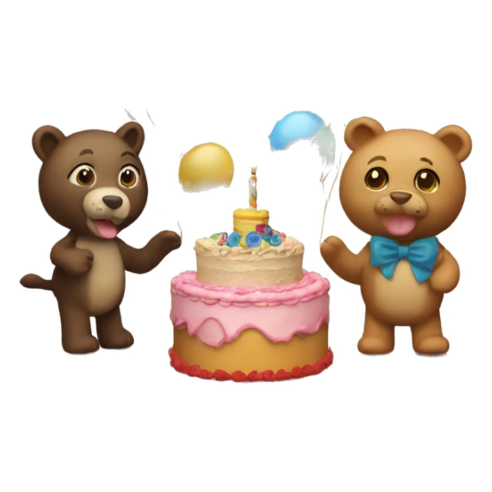 3 Stuffed animals and a birthday cake celebrating  sticker