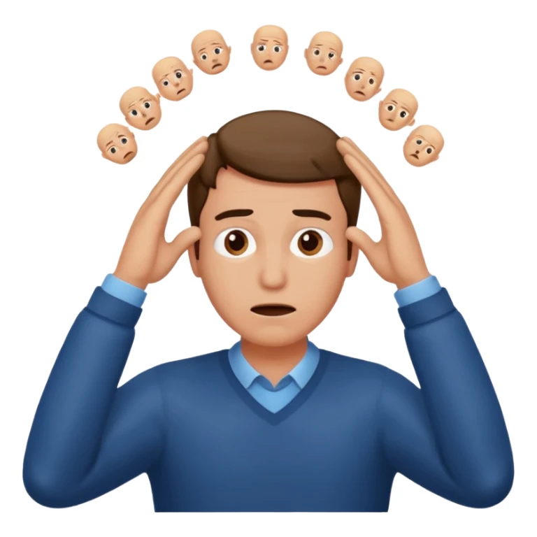 decision gesture man hands on top of the head sticker