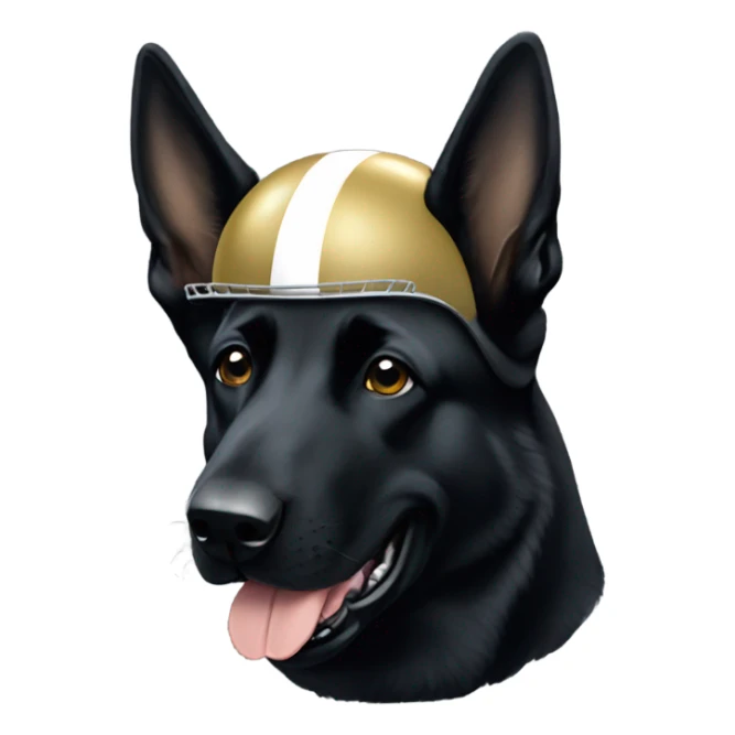 Black German shepherd wearing a notre dame football helmet  sticker