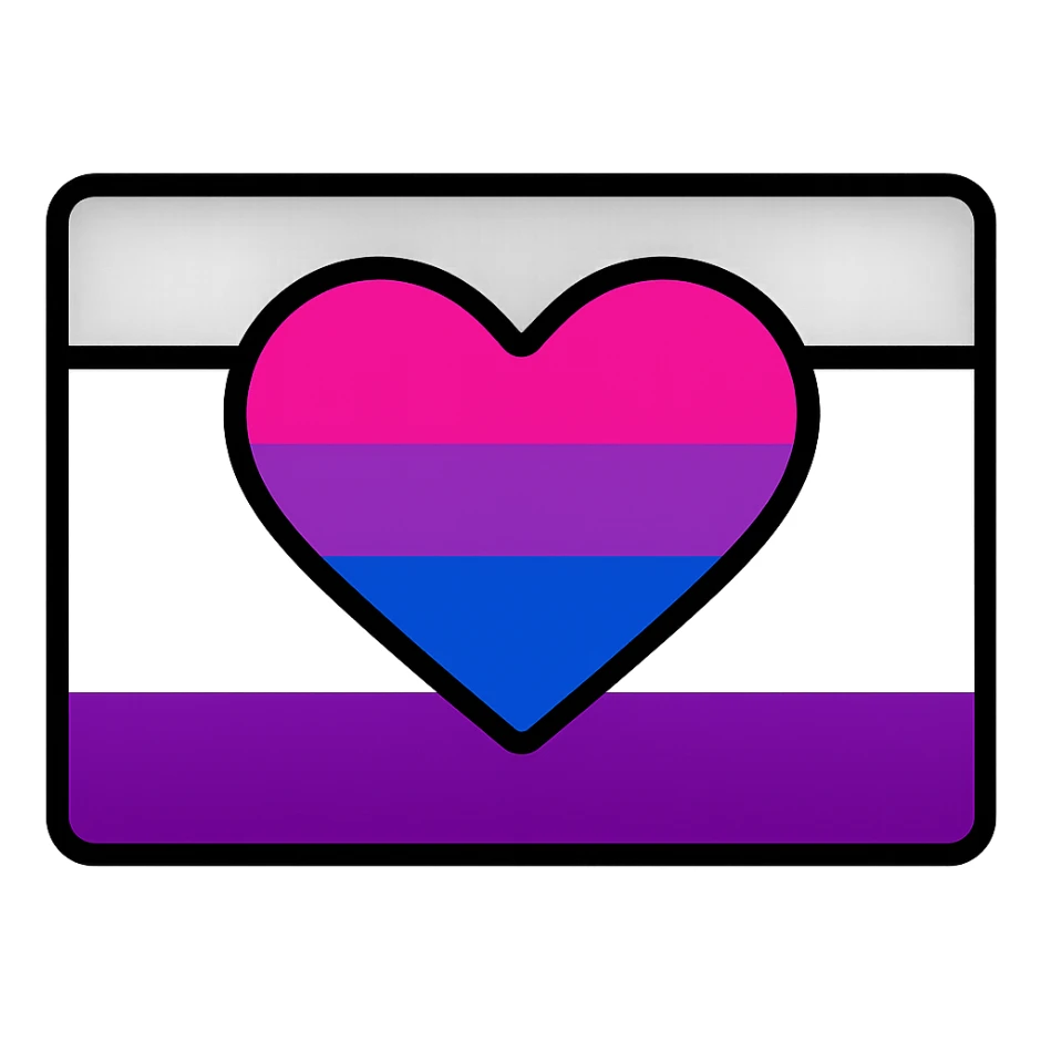 Asexual flag background with a large heart in the middle, heart uses bisexual flag stripes, much thinner outlines, simple and modern style, no background. sticker