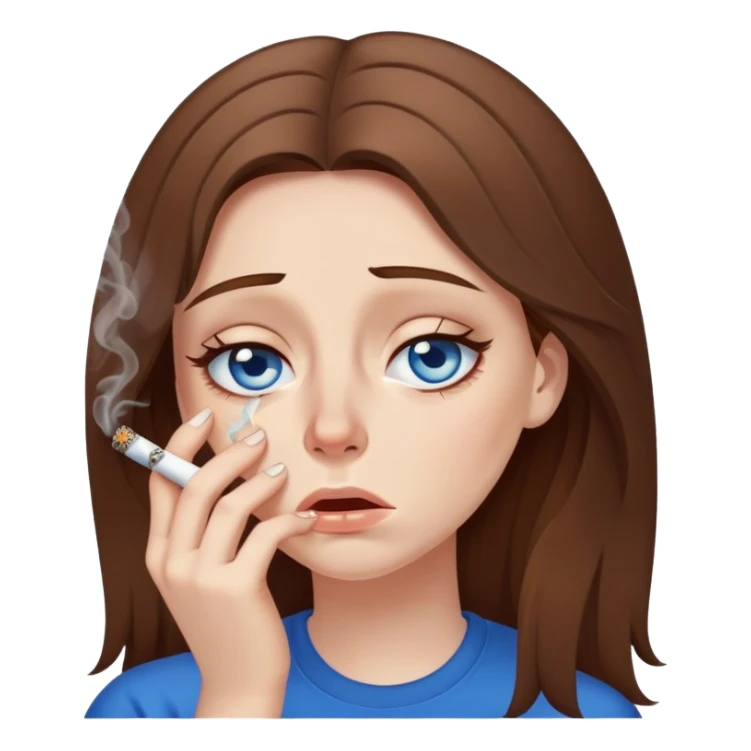 Girl crying while smoking weed brown hair, blue eyes sticker