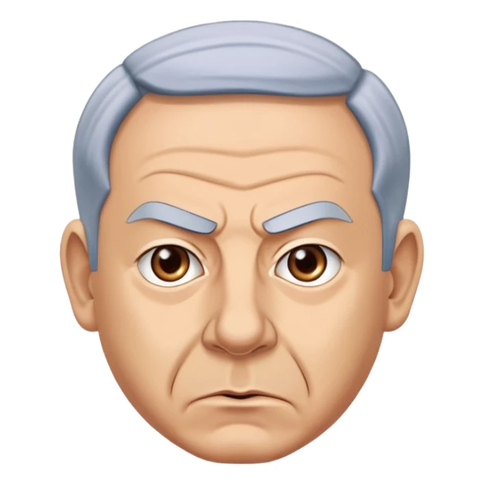 Create a highly recognizable emoji-style illustration of Benjamin Netanyahu, with angry facial features, exaggerated expressions, and a cartoonish look, focusing on clear and iconic shapes, flat colors, and a clean vector style sticker