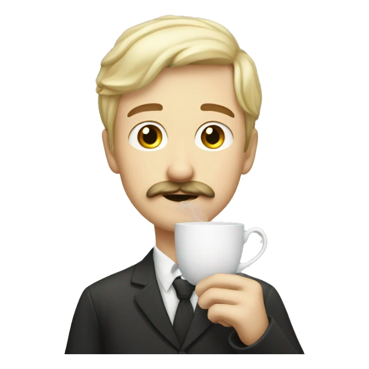 white blond boy with a mustache waiting with a tea sticker