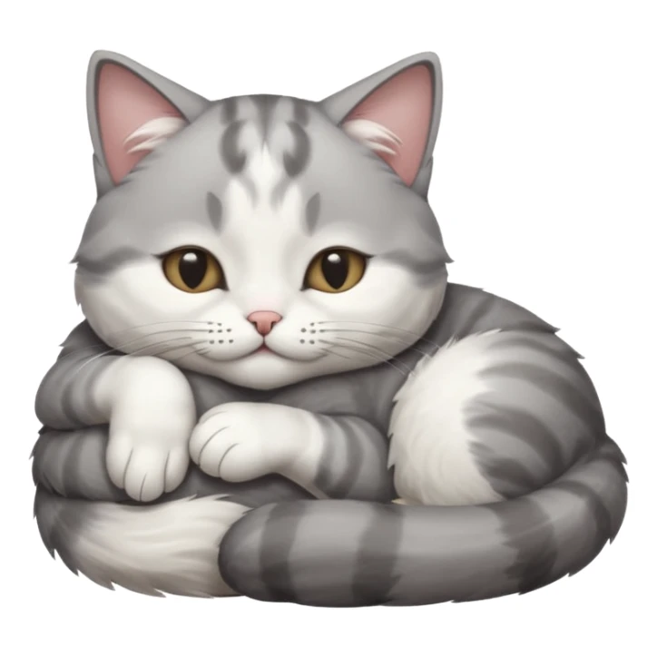 grey and white small cat with its eyes closed lying down with his paw curled under his head holding it up sticker