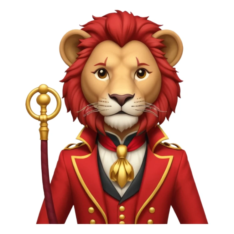 circus lion tamer portrait, head and shoulders only, red ringmaster jacket collar, confident strong look, whip handle visible, 3D cartoon, mobile game icon style, clean background, no text, no watermark
 sticker
