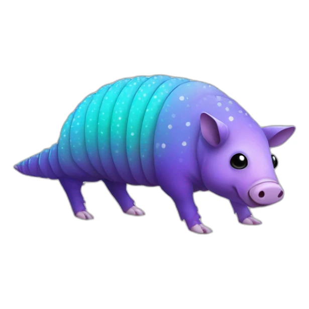 Iridescent cyan purple gradient pig armadillo cow centipede insect with star markings star shaped spots sticker