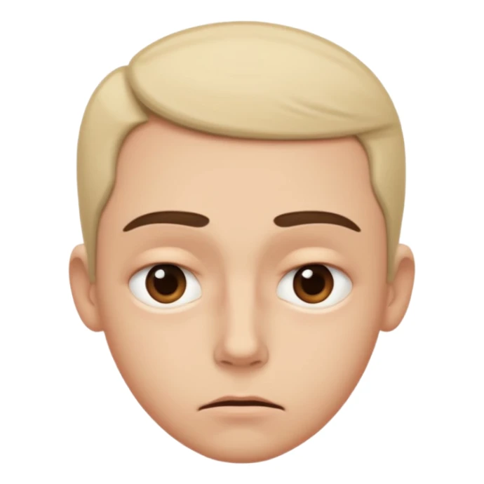  slightly widened eyes, subtle tension around eyes, small tight curved-down mouth, eyebrows raised inward, expression of quiet worry
 sticker