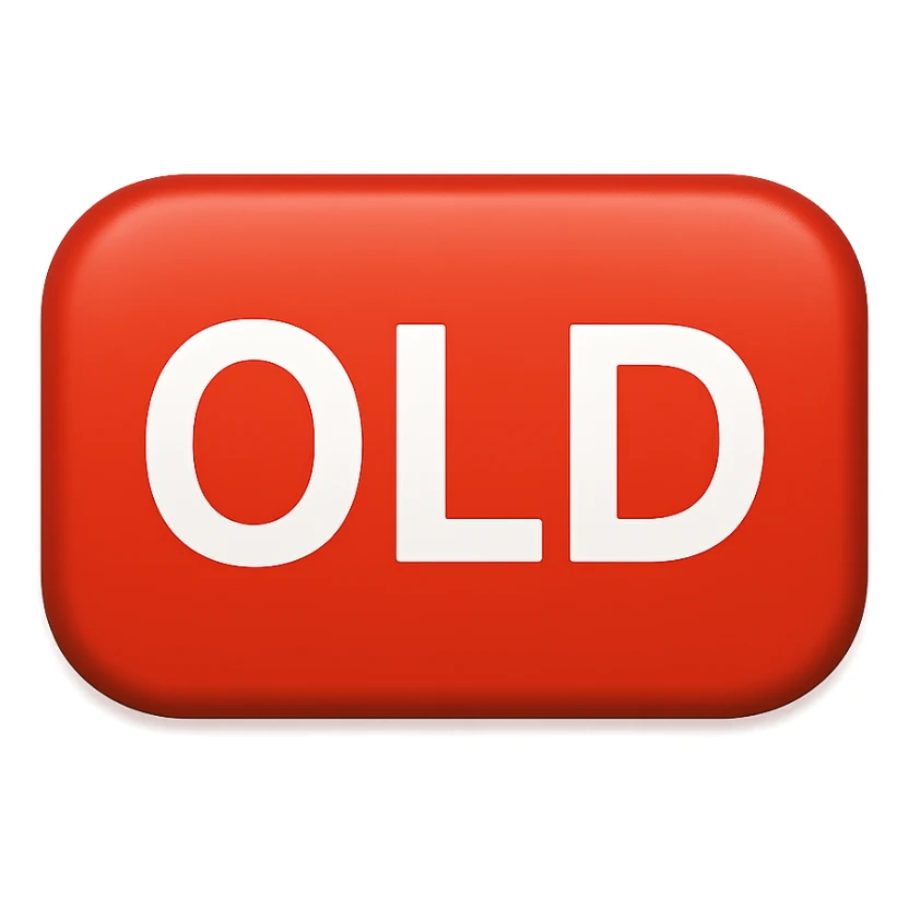button with the word 'Old', all caps, white text on red background, iOS emoji style sticker