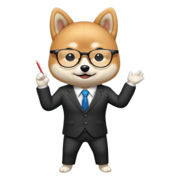 shiba inu performs on stage without a background, wearing glasses and a business suit. sticker