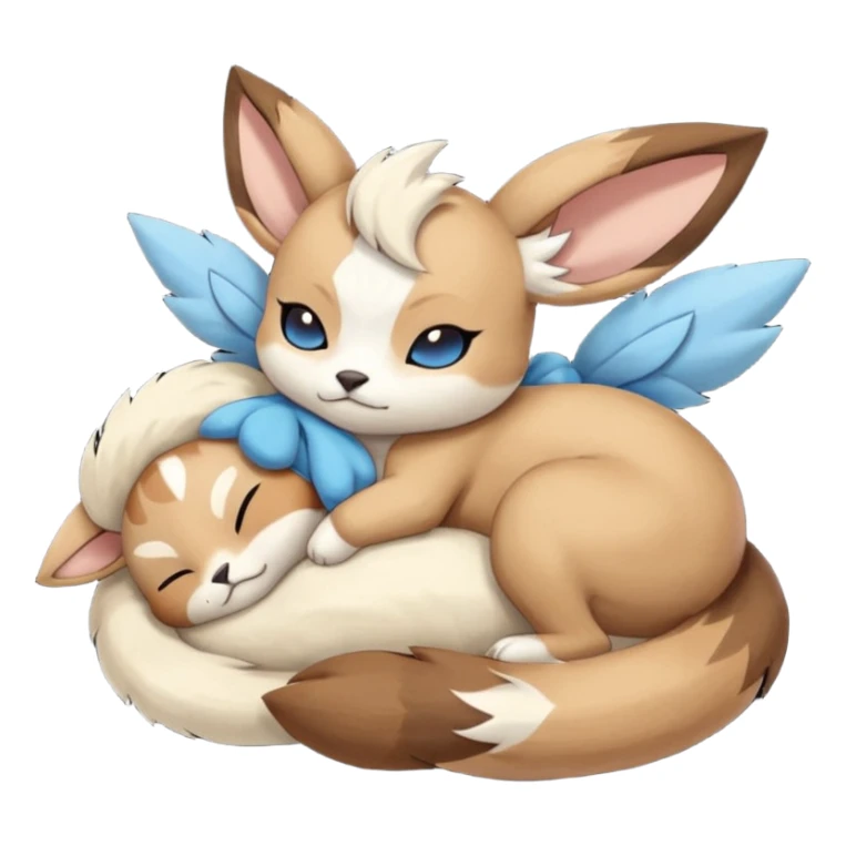 Animalistic tired sleeping snoozing snoring kawaii chibi sleepy happy glad somber mongral Meloetta-Absol-Eevee-Minccino-Gatomon-hybrid-fusion-animal sticker