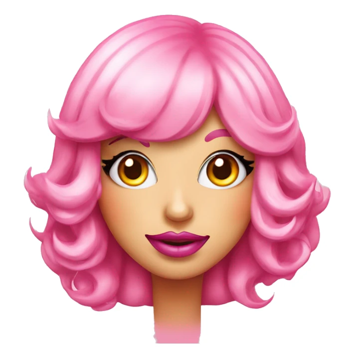 A personified cheese burger. It’s wearing a pink wig, has gorgeous diva eyes with eye makeup and has plump full pink lips. It also sparkles  sticker