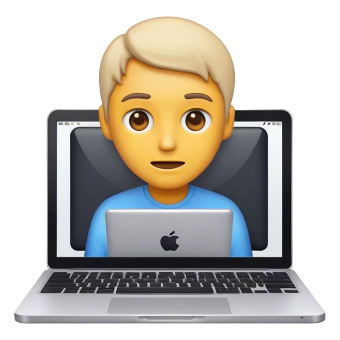 Create an emoji of blogging. The design should feature an open laptop or tablet with a visible blog post on the screen, showing text. Add a photo or video camera to symbolize multimedia content creation. Use modern, professional colors. No smiles. Make the background transparent. sticker