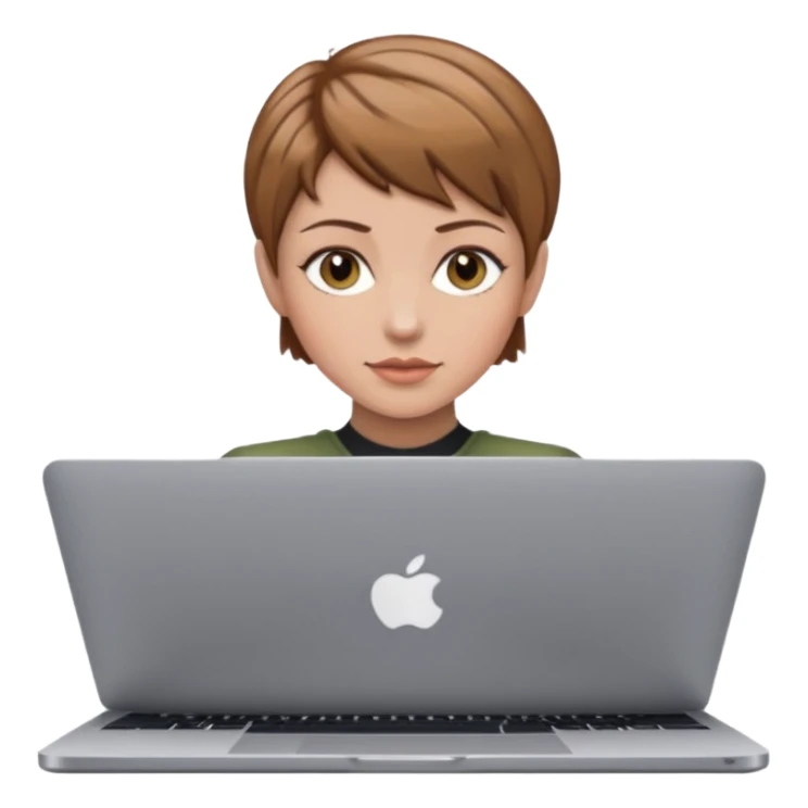 macbook pro woman pixie haircut light brown hair hazel eyes sticker