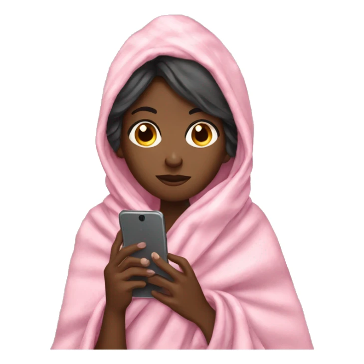 Black girl wrapped in blanket while using phone sticker