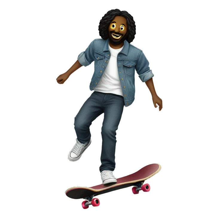 Black Jesus Ollie skateboarding with smiley face T-shirt and a denim jacket  sticker