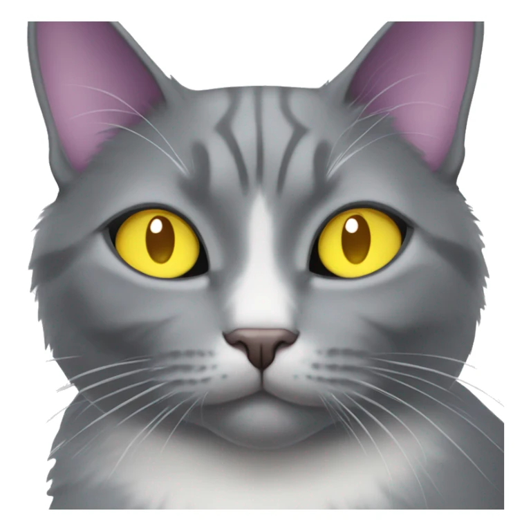 Grey tuxedo cat with one purple eye and one yellow eye sticker