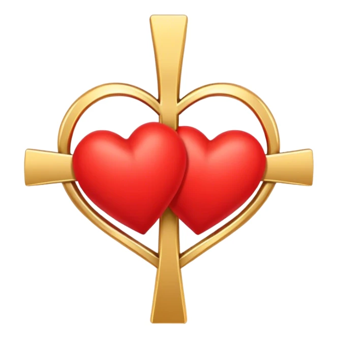 Two red  heart outlines  entwined with a simple gold cross  sticker