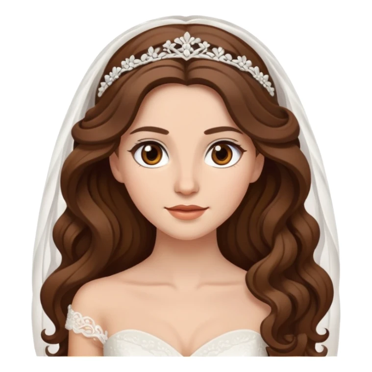 bride with brown long wavy hair, brown eyes sticker