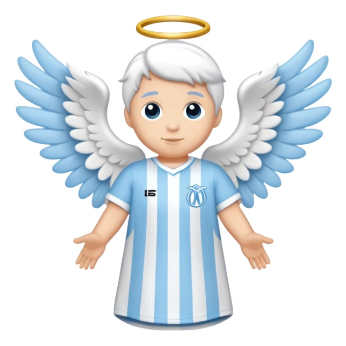 Light blue jersey with white stripes and an angel logo in the center sticker