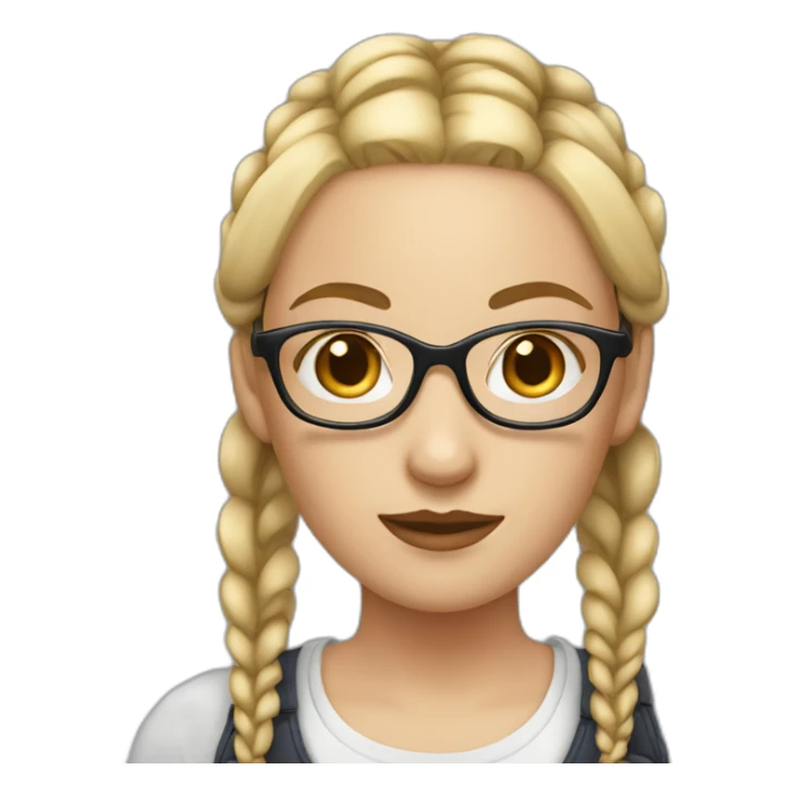 white woman with blonde pigtail braids and large dark rimmed glasses sticker