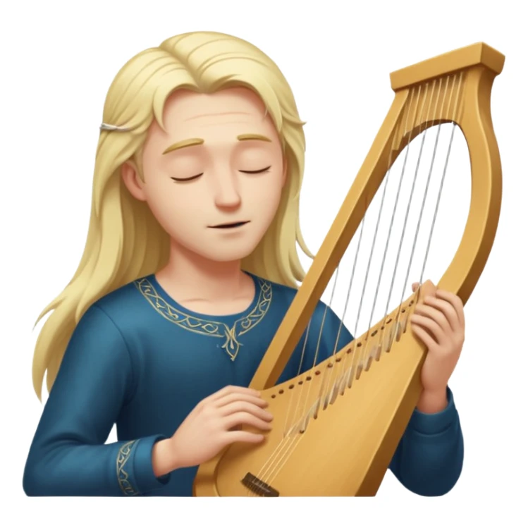 Man with long blonde hair playing a lyre with eyes closed sticker