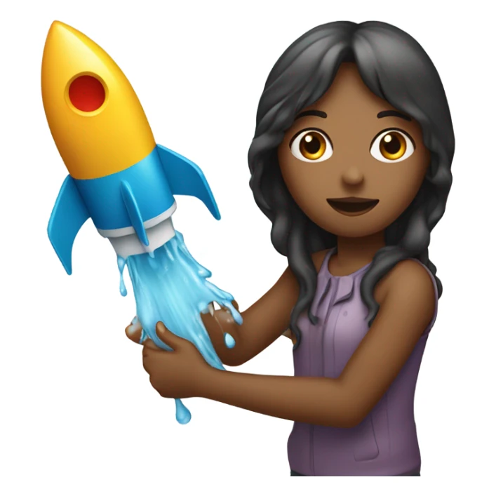 A girl holding a rocket shaped object dripping wet sticker