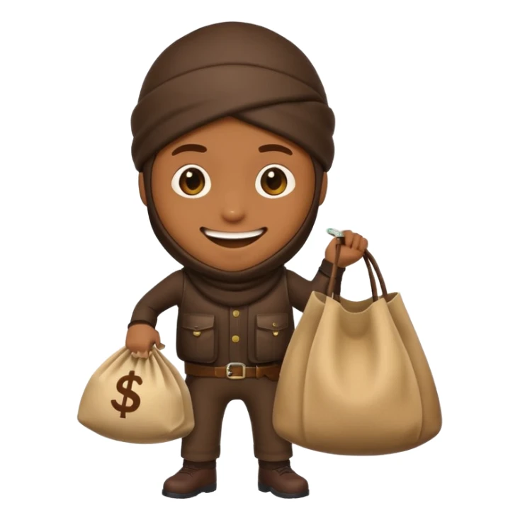 robber emoji with a cash bag, Google style, sneaky thief with loot sticker