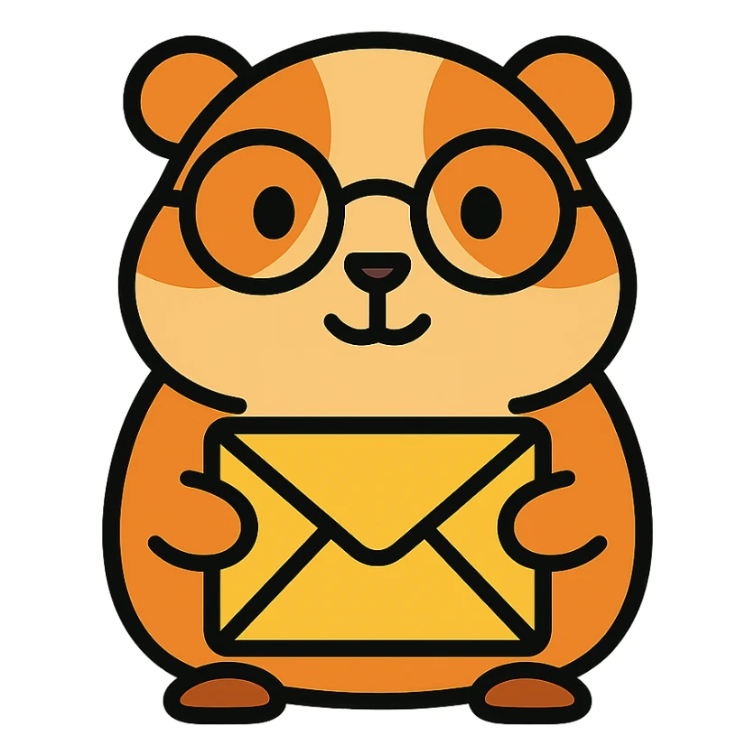 studious guinea pig with glasses holding an envelope, cute outlined colorful style sticker