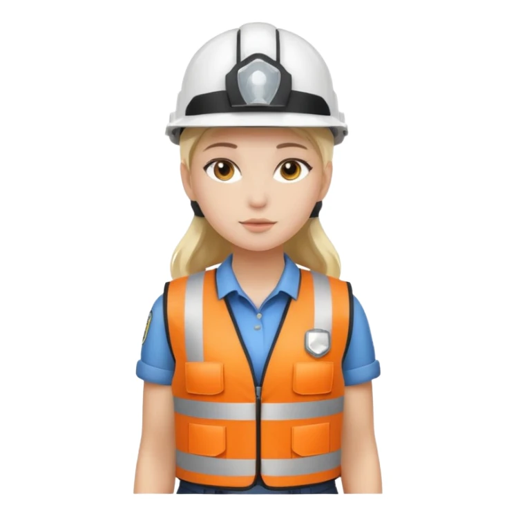 Girl full body standing with her white security helmet and security vest on sticker