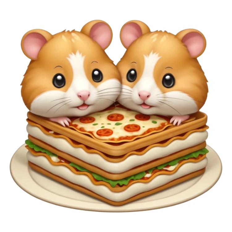 cartoon-style hamster sharing lasagna with other cartoon-style hamsters sticker