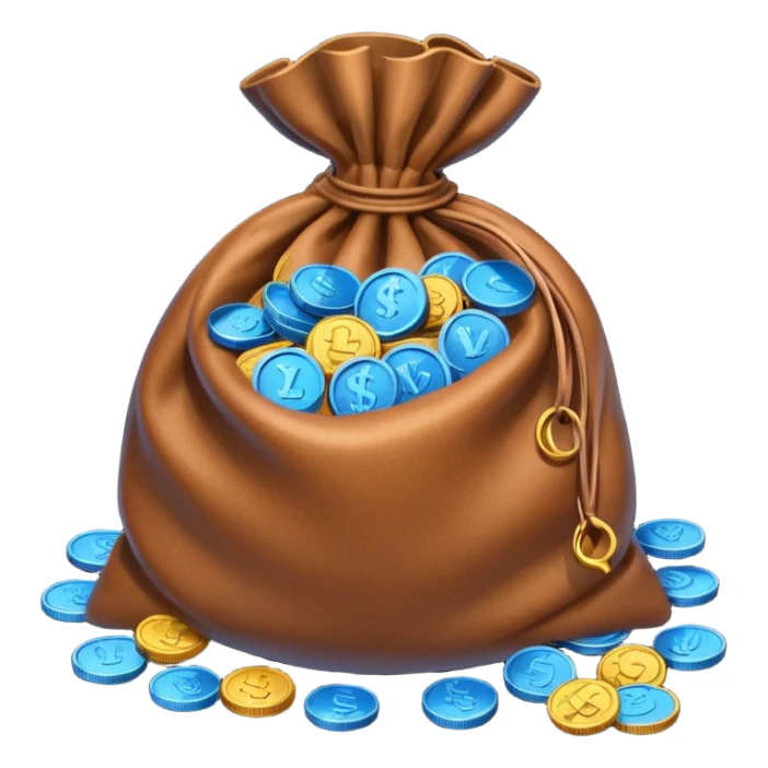brown money bag of blue coins sticker