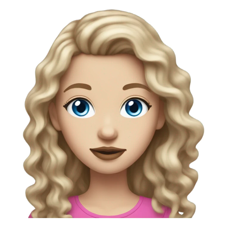 White girl with long, brown, wavy hair and blue eyes and pink lips  sticker