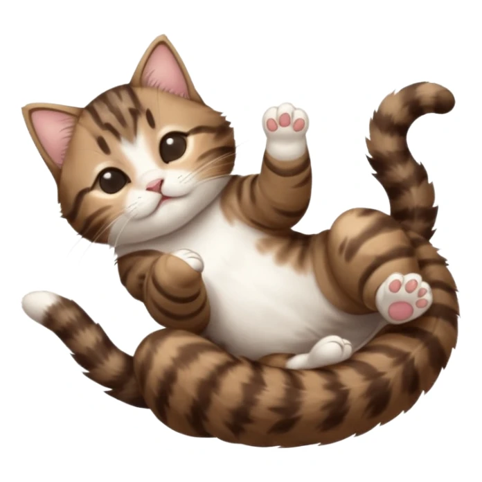 dark brown tabby and white kitten with his eyes closed whilst in funny positions stretched out and  upside down sticker