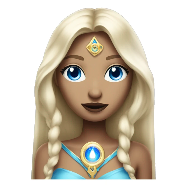 magical diva with thin pink andromedan face long blonde hair and blue eyes glowing third eye sticker