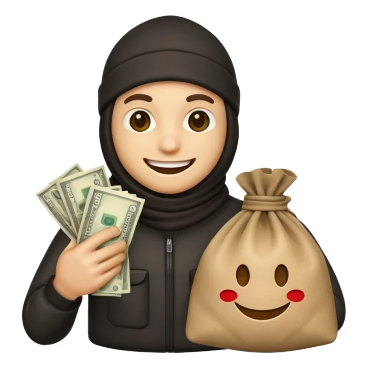 Robber emoji holding a bag of money sticker