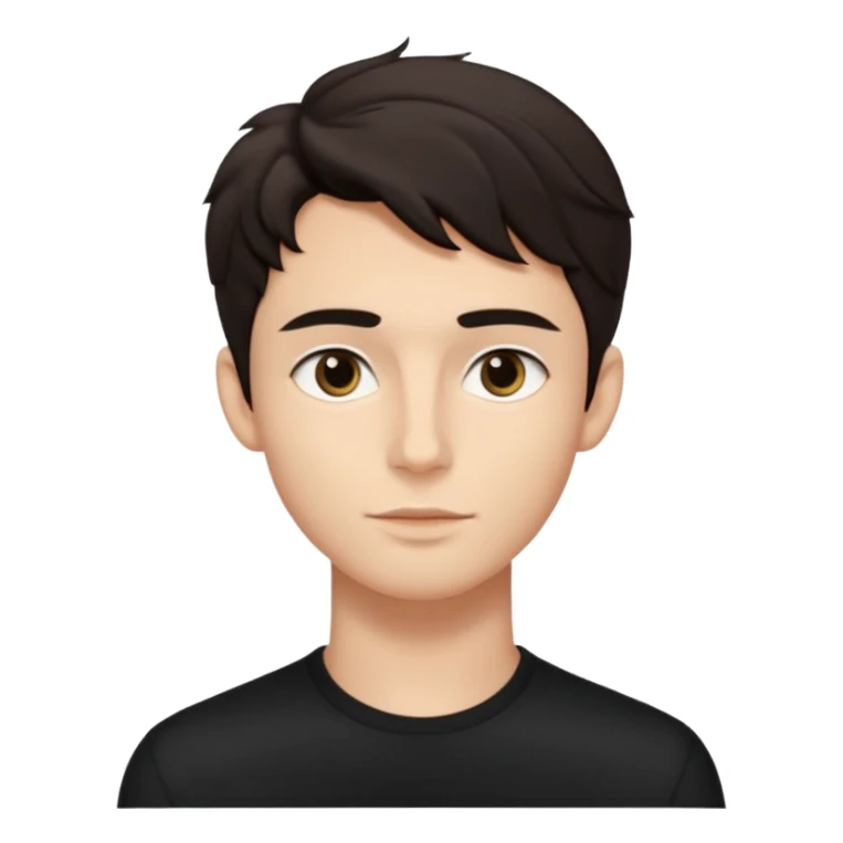 Minimalist emoji of a slender young man doing pilates, smooth rounded face, high cheekbones, almond eyes with dark brows, small button nose, soft lips, defined jawline, tousled dark wavy medium hair, boyish beauty, cute and expressive, flat colors, simple shading. Black accent outfit. sticker