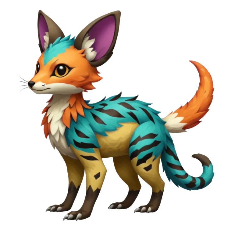 Feral Rare realistic exotic edgy pretty beautiful handsome gorgeous aesthetic colorful vibrant Vernid-Trico-species-Fakemon-creature by LiLaiRa, random markings, tufted ears, full body sticker