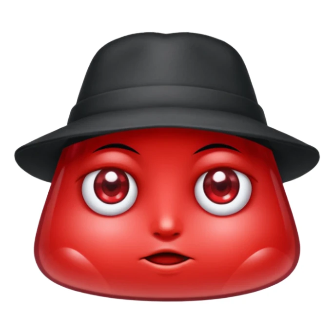 A single red crystal gemstone character wearing hat,  no mouth no face. two eyes sticker