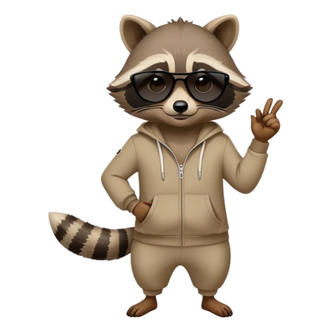 friendly anthropomorphised raccoon in a Sopranos-style mafia tracksuit, wearing dark sunglasses, confident pose sticker