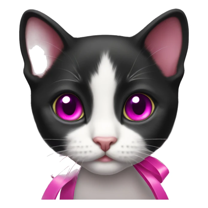 Tuxedo kitten with a magenta ribbon  sticker