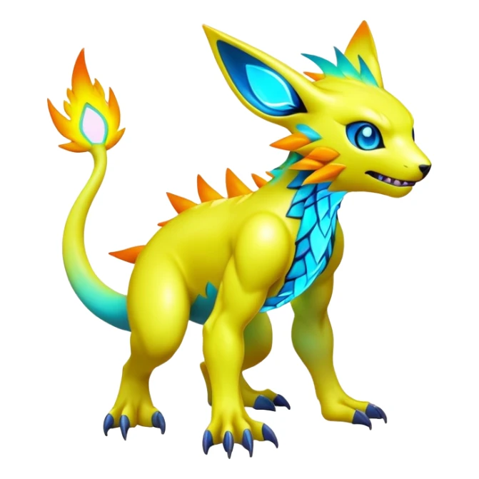 colorful neon-colored Fakémon-Digimon-Fionbri-Trico-creature (full body) sticker