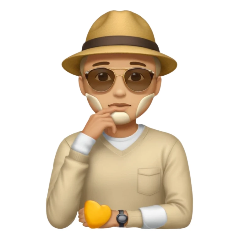 light skin man pensative, con la mano en el menton full body sticker