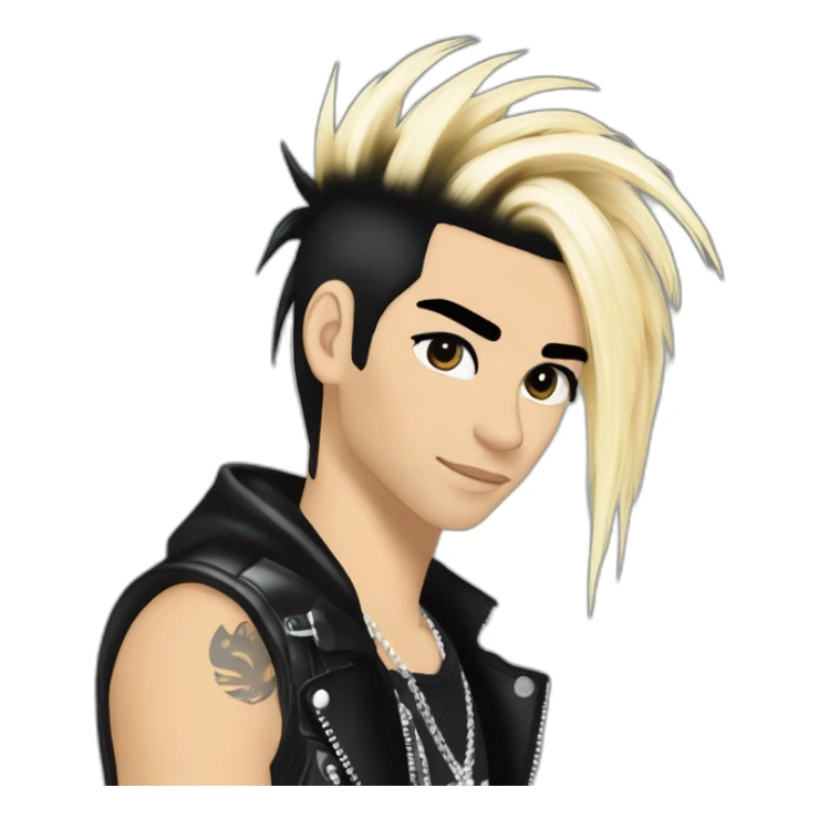 Bill Kaulitz black hair down with blonde highlights emo 2000s hairspray skunk hair sticker