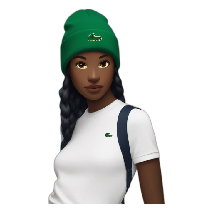 Black girl lacoste beanie with lacoste sticker