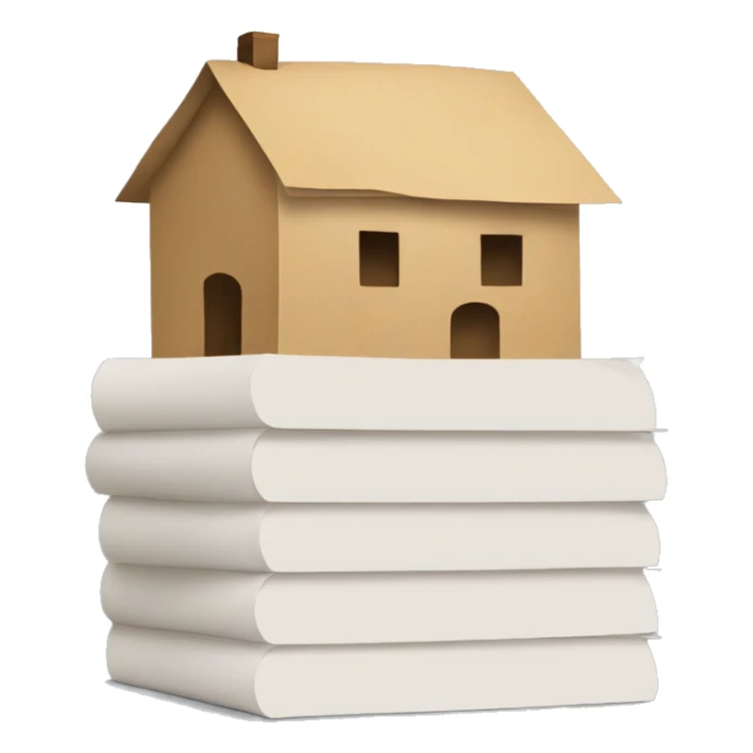 a stack of paper with a visible home symbol on it sticker