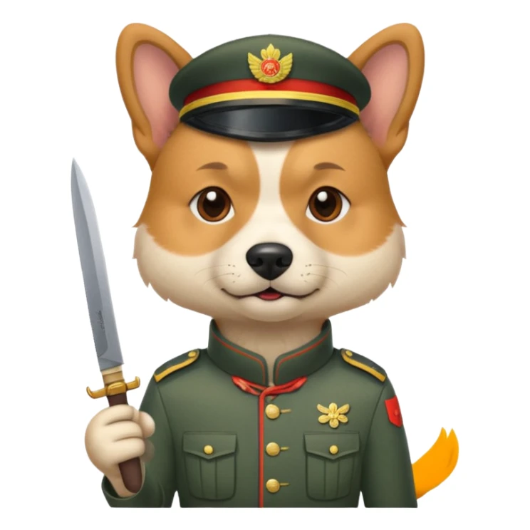 dog chinese soldider with small knife sticker