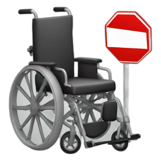 wheel chair with a stop sign sticker